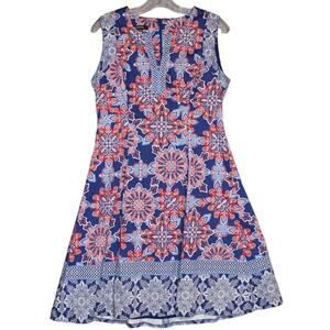 Stitch Fix ADORNE Cornelia Blue Paisley‎ Cotton Scuba Dress Size 4 Split Neck